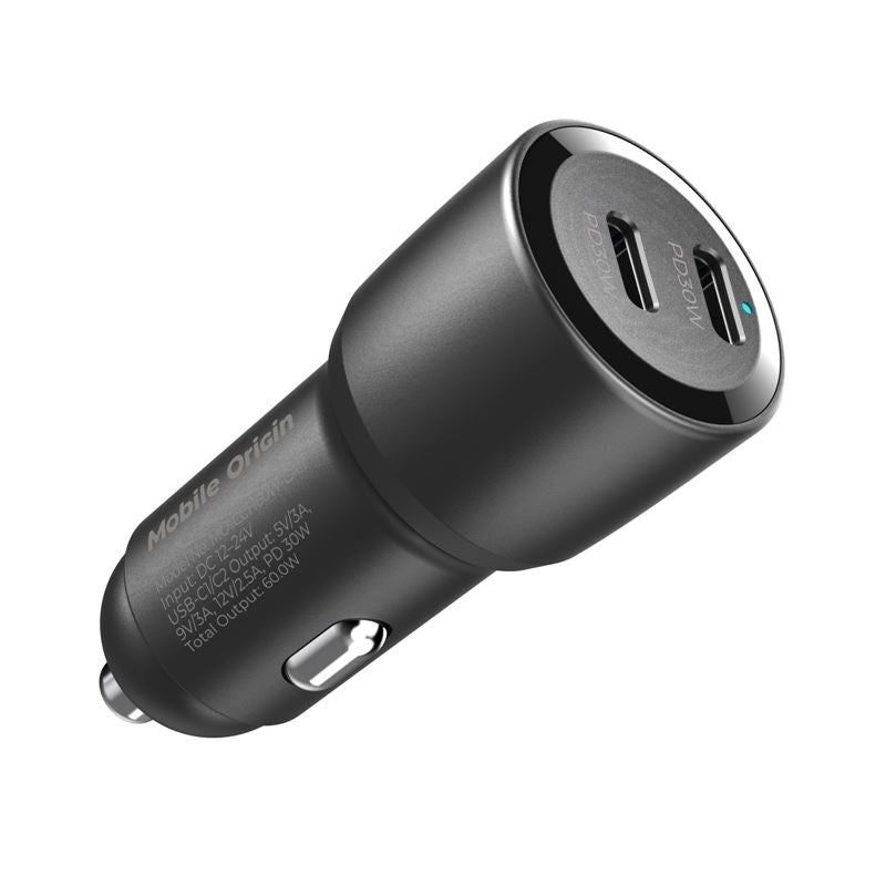 Bilopplader Mobile Origin 60W med 2 X USB-C - Svart