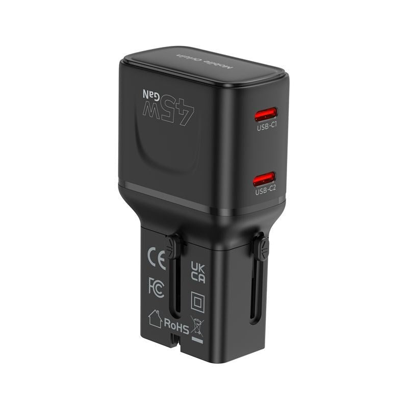 Reiseadapter Mobile Origin 45W EU / US / UK / AU - Svart