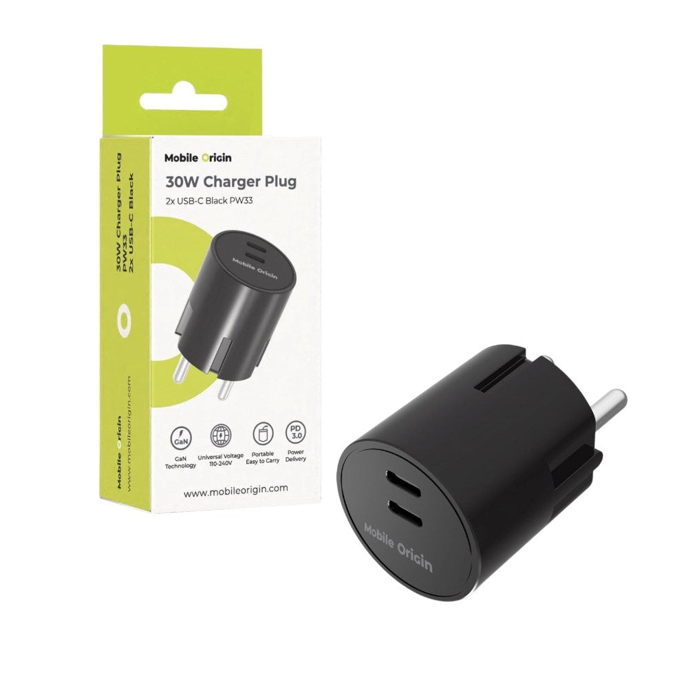 Hurtiglader 30W Mobile Origin 2 x USB-C - Svart
