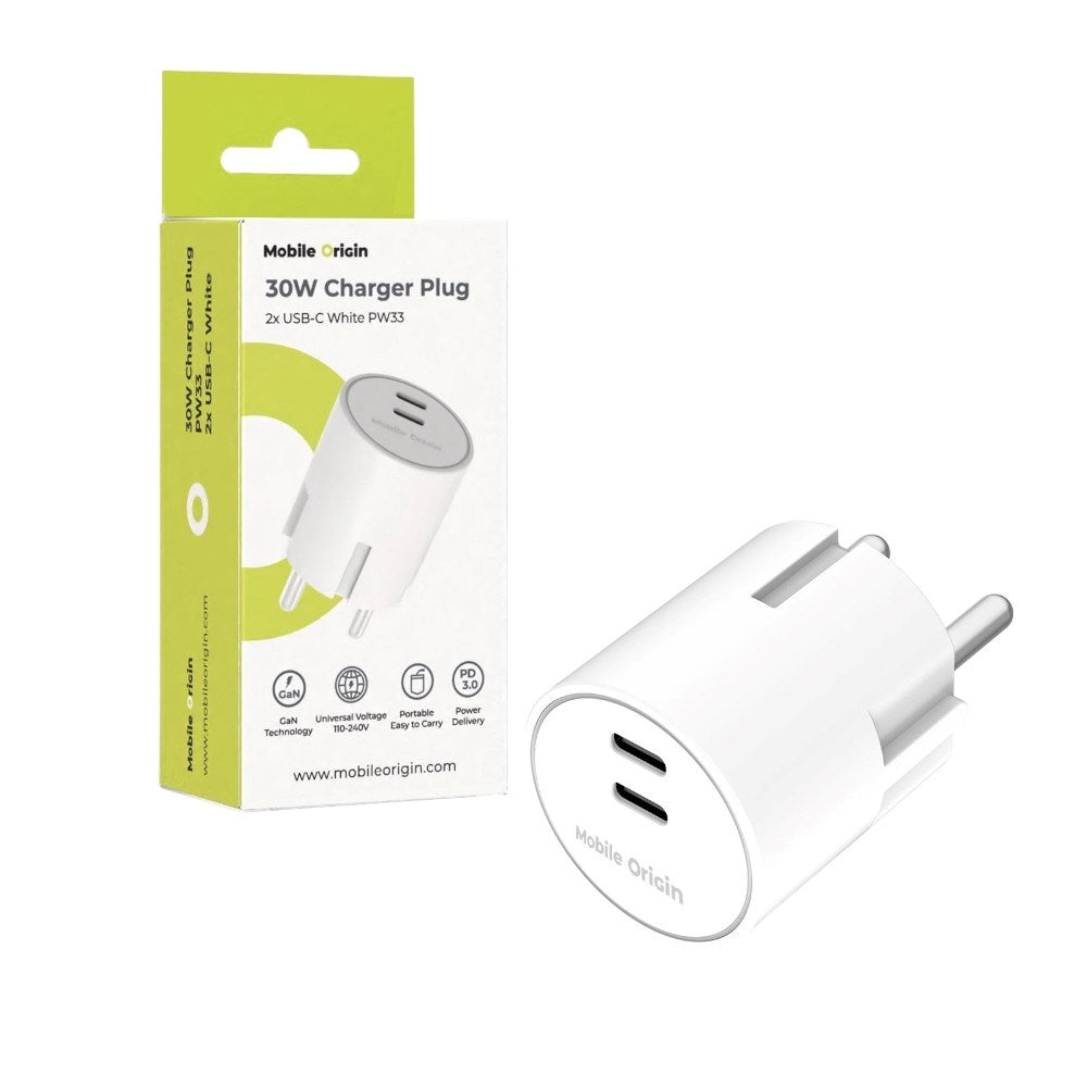 Hurtiglader 30W Mobile Origin 2 x USB-C - Hvit