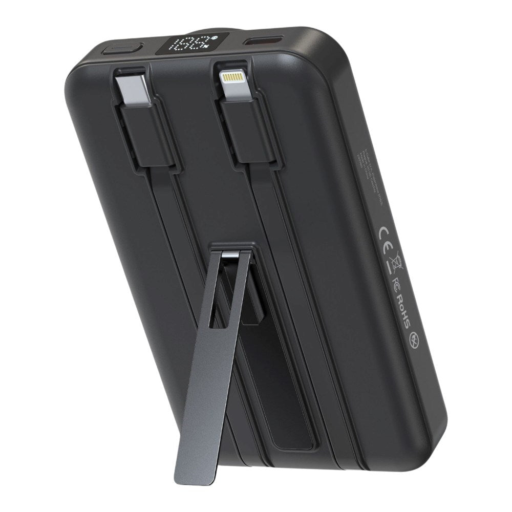 Magnetisk Powerbank 10000mAh Mobile Origin – USB-C og Lightning-kabel - Grå