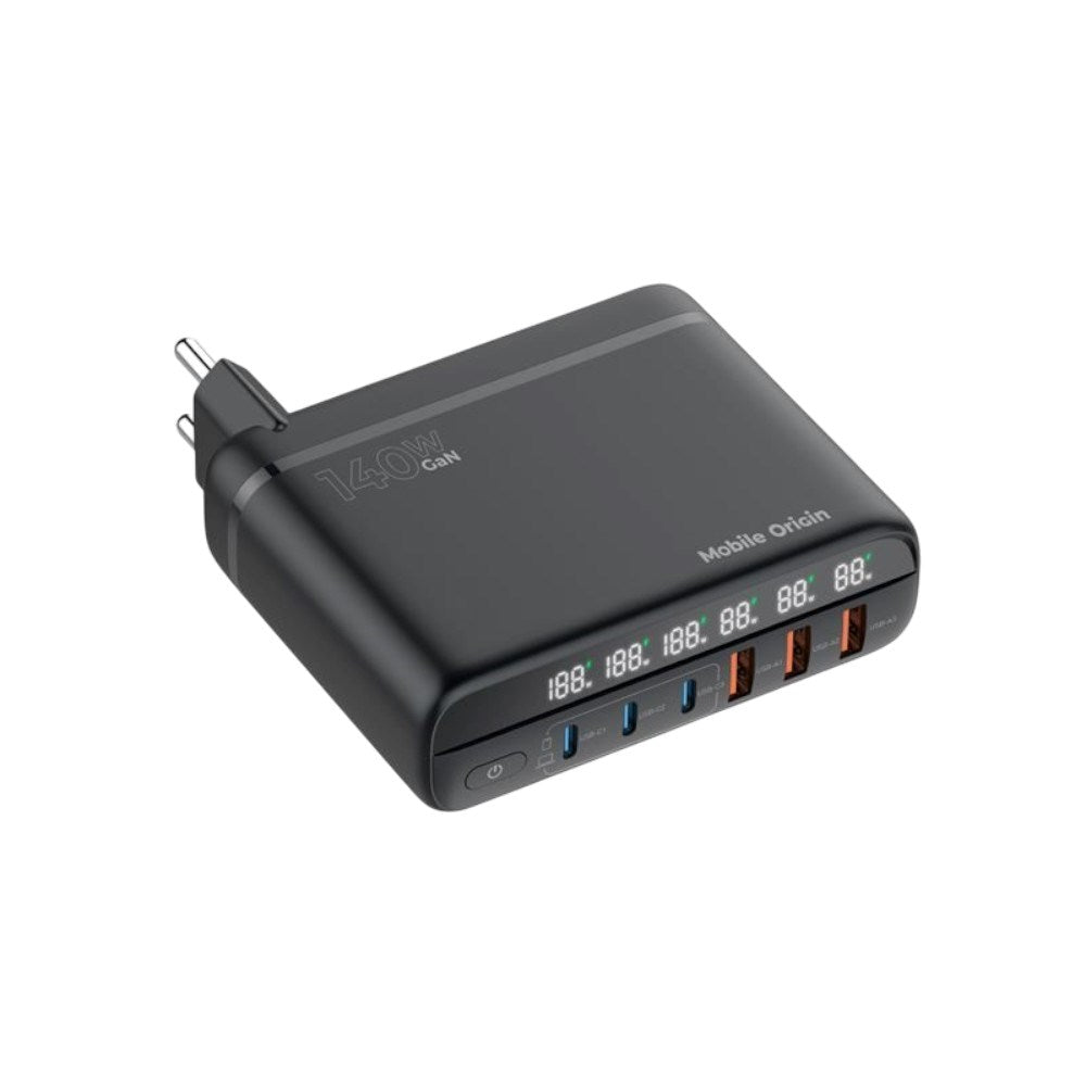 6-i-1 Reiseadapter Til EU/UK/USA Mobile Origin - 3x USB-C + 3x USB-A – Svart