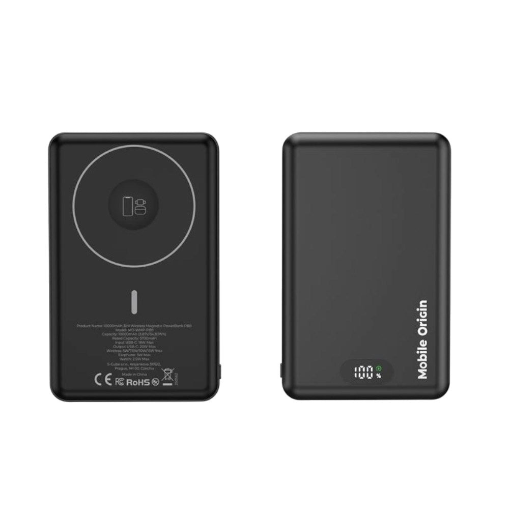 3-i-1 Powerbank 10000mAh  Mobile Origin m. Trådløs lading – MagSafe-kompatibel – Svart
