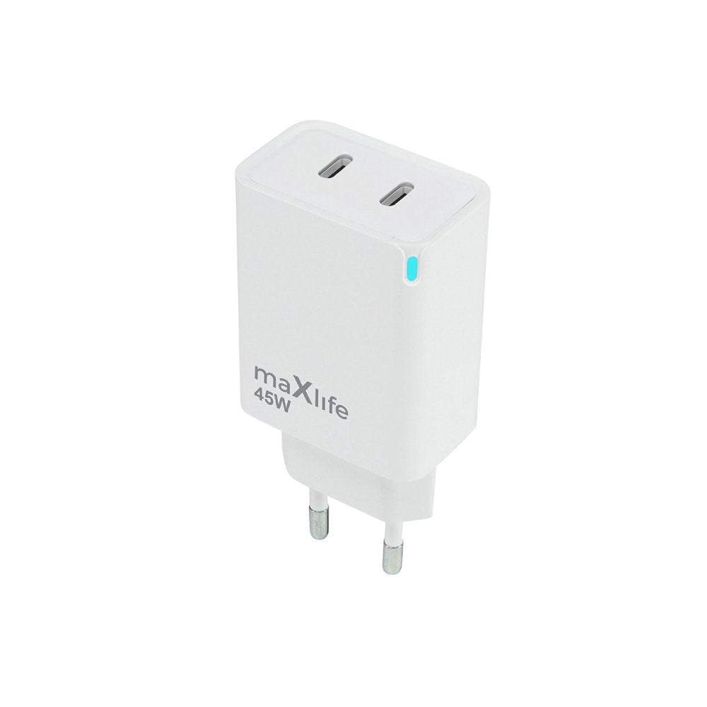 Maxlife 45W Vegglader med 2 x USB-C - Hvit