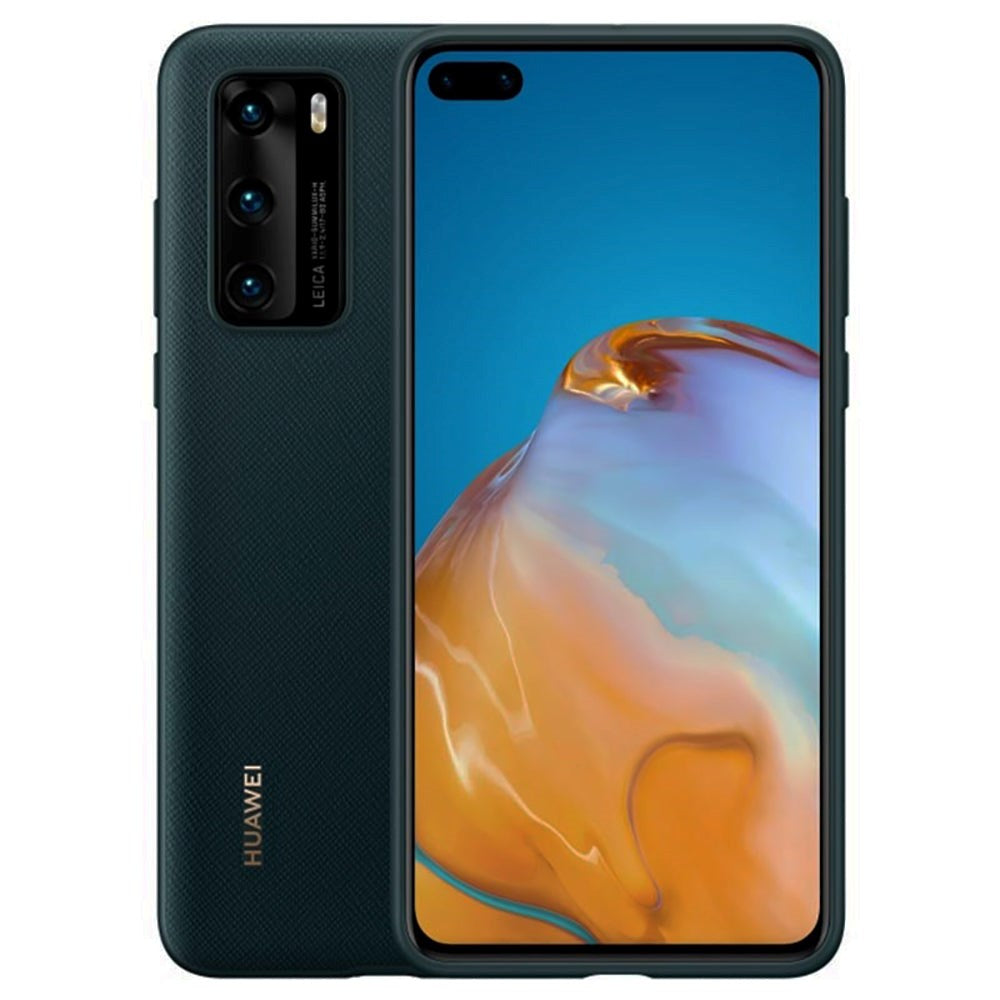 Original Huawei P40 PU Deksel - Svart med Grønt Skjær