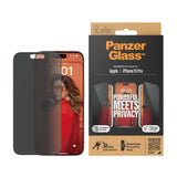 iPhone 15 Pro PanzerGlass Ultra Wide Fit Skjermbeskyttelse m. EasyAligner - Privacy - Diamond Strength - Gjennomsiktig / Svart Kant