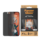 iPhone 15 Plus PanzerGlass Ultra Wide Fit Skjermbeskyttelse m. EasyAligner - Privacy - Diamond Strength - Gjennomsiktig / Svart Kant