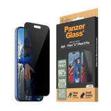 iPhone 16 Plus PanzerGlass Ultra Wide Fit Skjermbeskyttelse m. EasyAligner - Privacy - Diamond Strength - Gjennomsiktig / Svart Kant