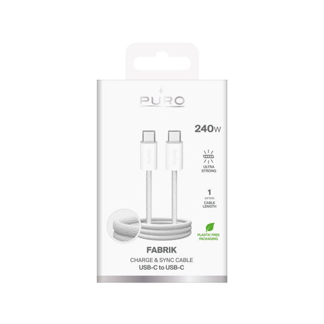 Puro Fabrik USB-C til USB-C 240W & 10 Gbps Kabel - 1 m - Hvit