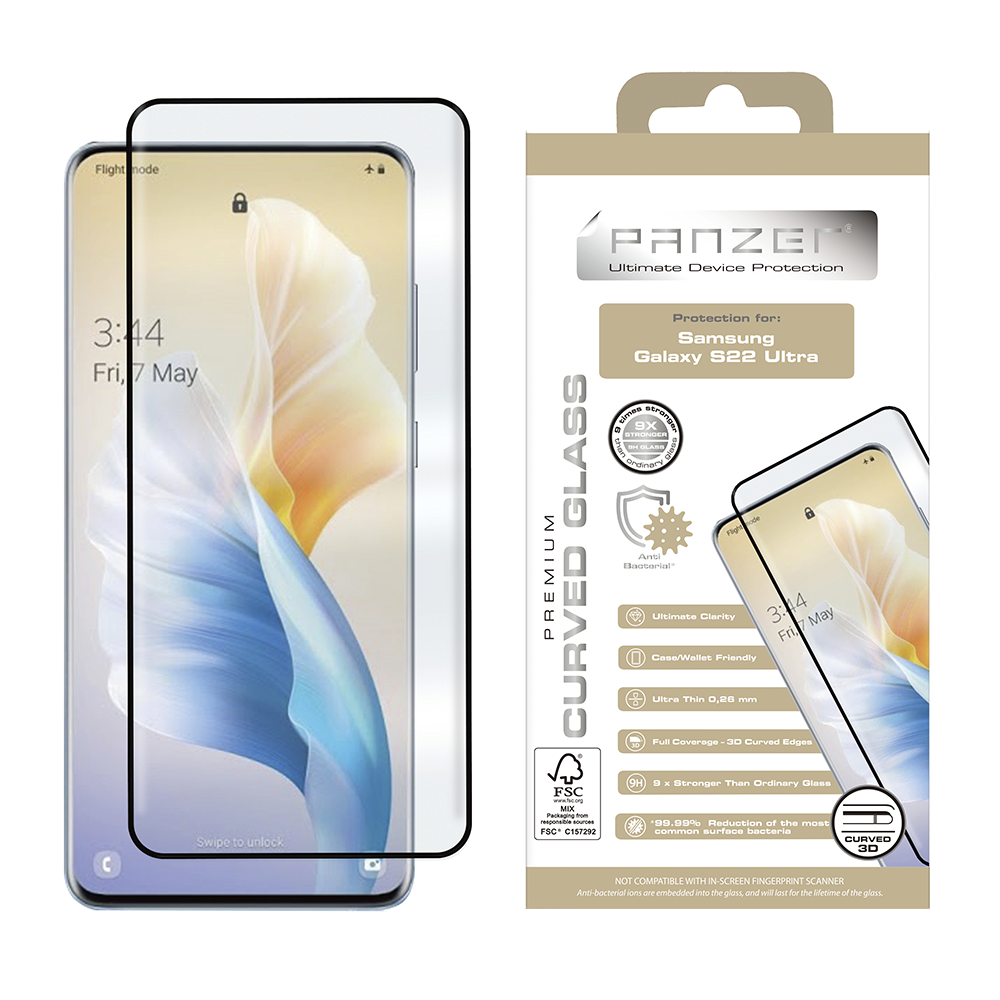 Samsung Galaxy S22 Ultra PANZER Premium Full-Fit - Skjermbeskytter - Svart Kant