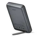 Aukey MagFusion 10 000 mAh Powerbank med Trådløs Lading & stativfunksjon - MagSafe / Qi2 Kompatibel - Grå
