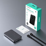 Aukey MagFusion 10 000 mAh Powerbank med Trådløs Lading & stativfunksjon - MagSafe / Qi2 Kompatibel - Grå