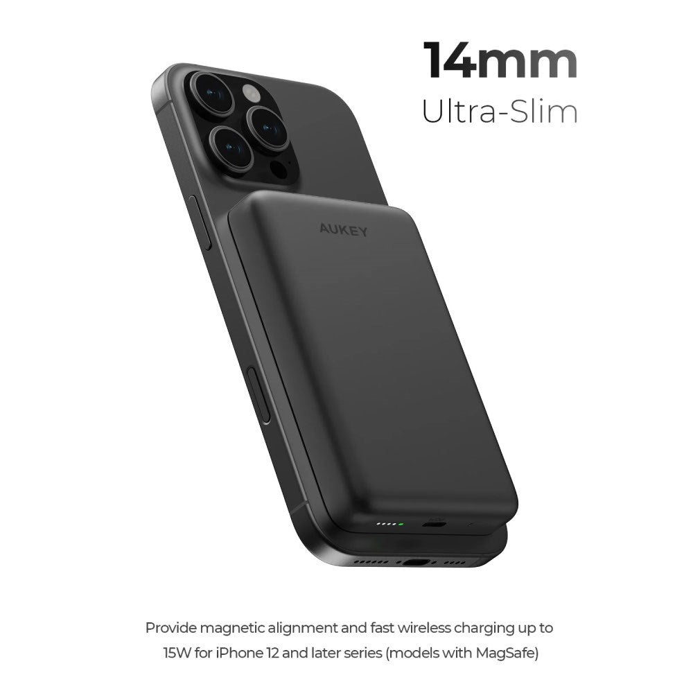 Aukey MagFusion M 10 000 mAh Powerbank - MagSafe / Qi2 Kompatibel - Hvit