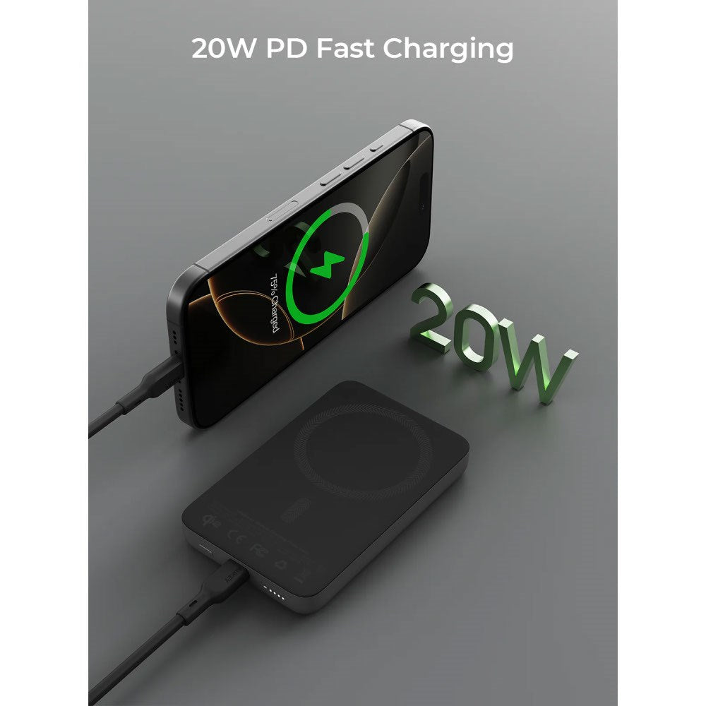 Aukey MagFusion M 10 000 mAh Powerbank - MagSafe / Qi2 Kompatibel - Hvit