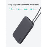 Aukey Spark Sling Powerbank med Innebygd USB-C-Kabel - 10 000 mAh - 20 W - 1 x USB-C - 1 x USB-A - Grå