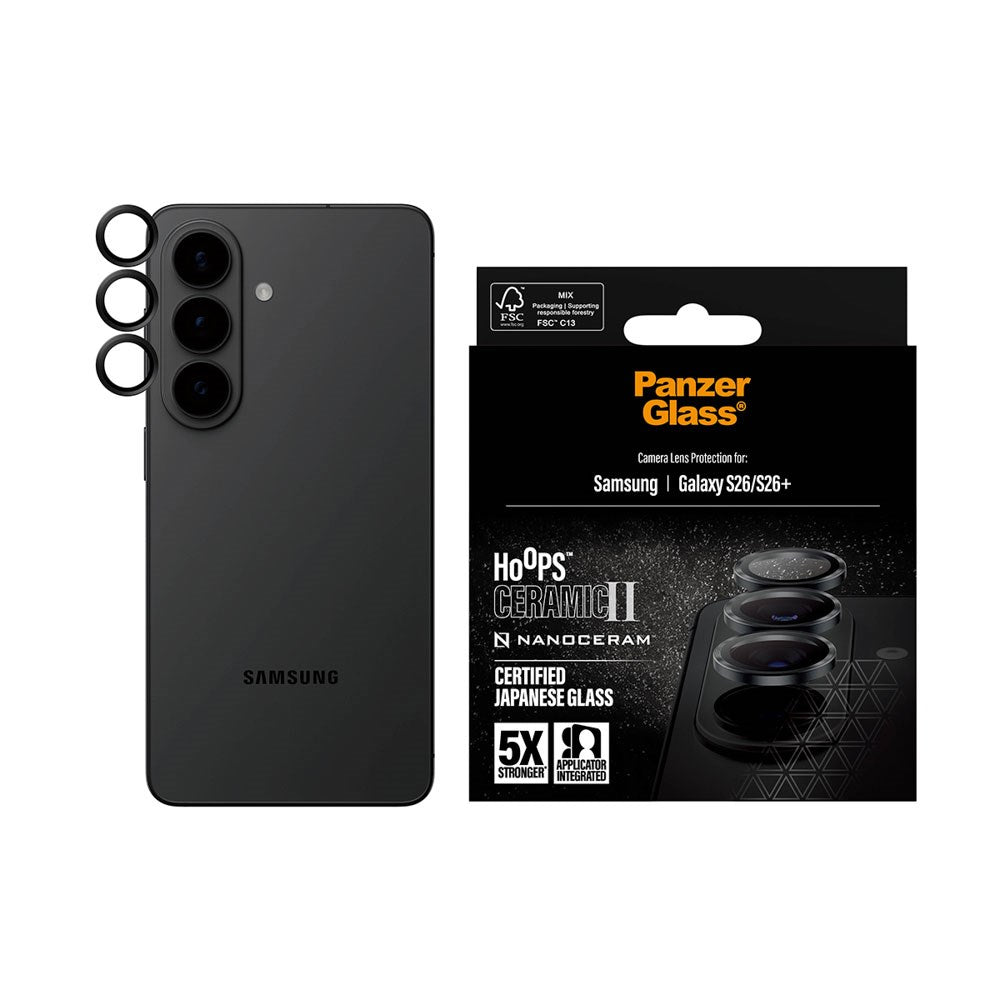 Samsung Galaxy S26 / S26+ (Plus) PanzerGlass Ceramic Hoops Kameralinsebeskyttelse med Monteringsramme - Svart