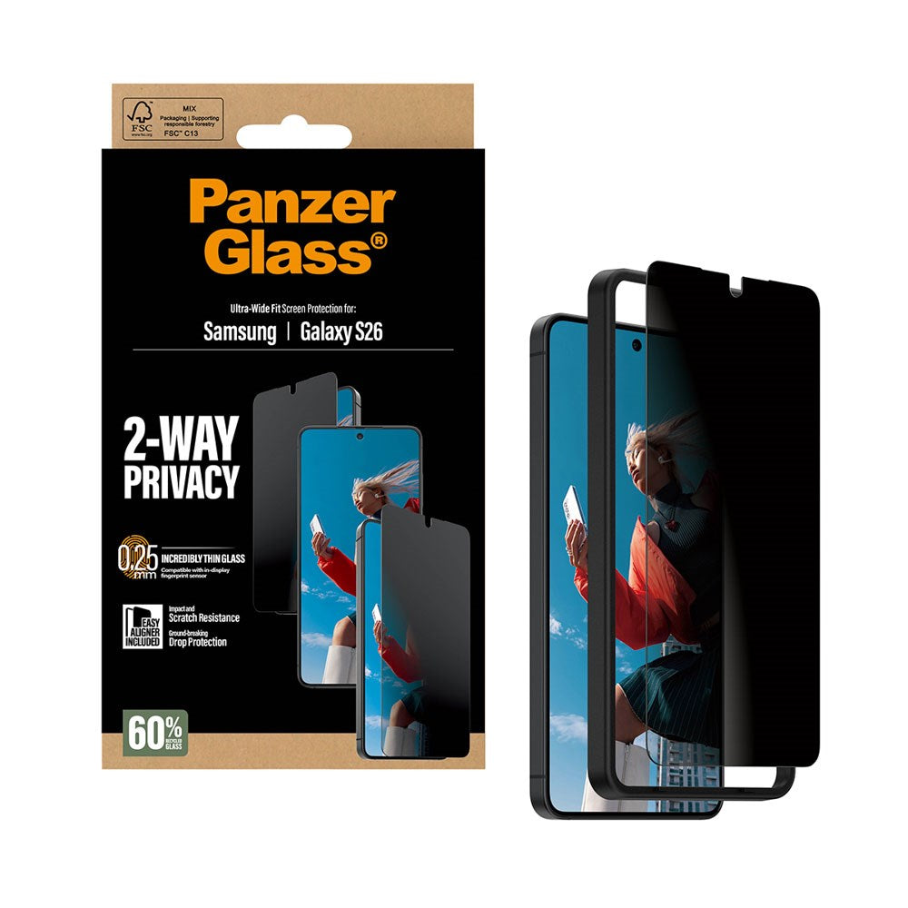 Samsung Galaxy S26 PanzerGlass 2-Way Privacy Skjermbeskyttelse med EasyAligner - Gjennomsiktig