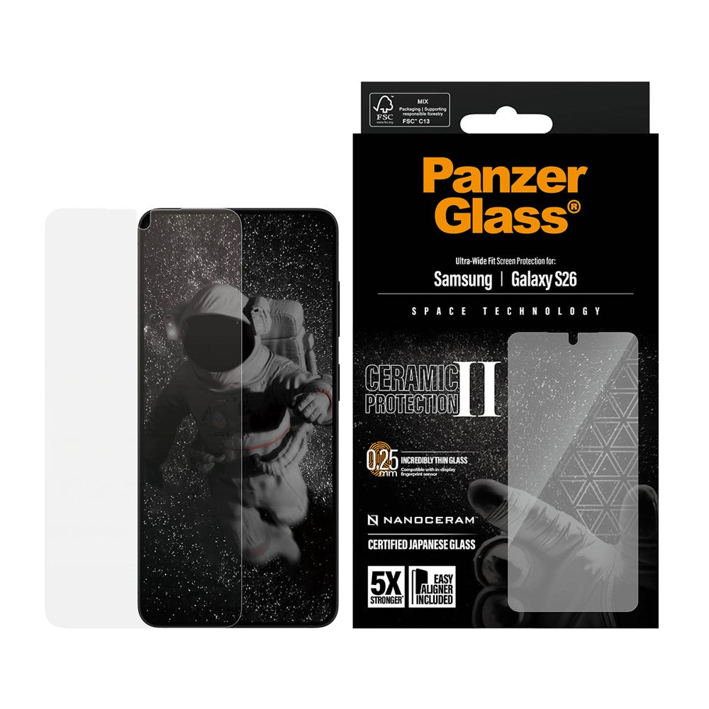 Samsung Galaxy S26 PanzerGlass Ceramic Skjermbeskyttelse med EasyAligner - Ultra Wide Fit - Gjennomsiktig