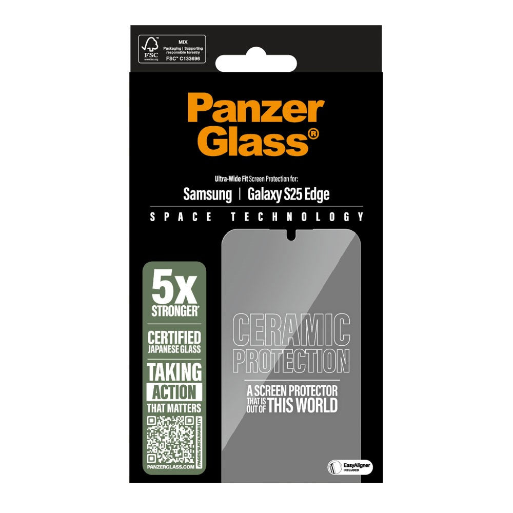 Samsung Galaxy S25 Edge PanzerGlass Ultra Wide Fit Ceramic Skjermbeskyttelse m. EasyAligner - Gjennomsiktig
