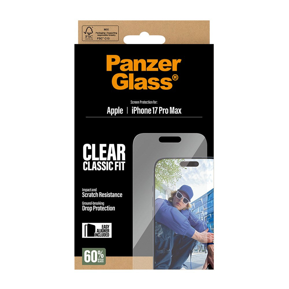 PanzerGlass iPhone 17 Pro Max Skjermbeskytterglass med EasyAligner - Classic Fit - Gjennomsiktig
