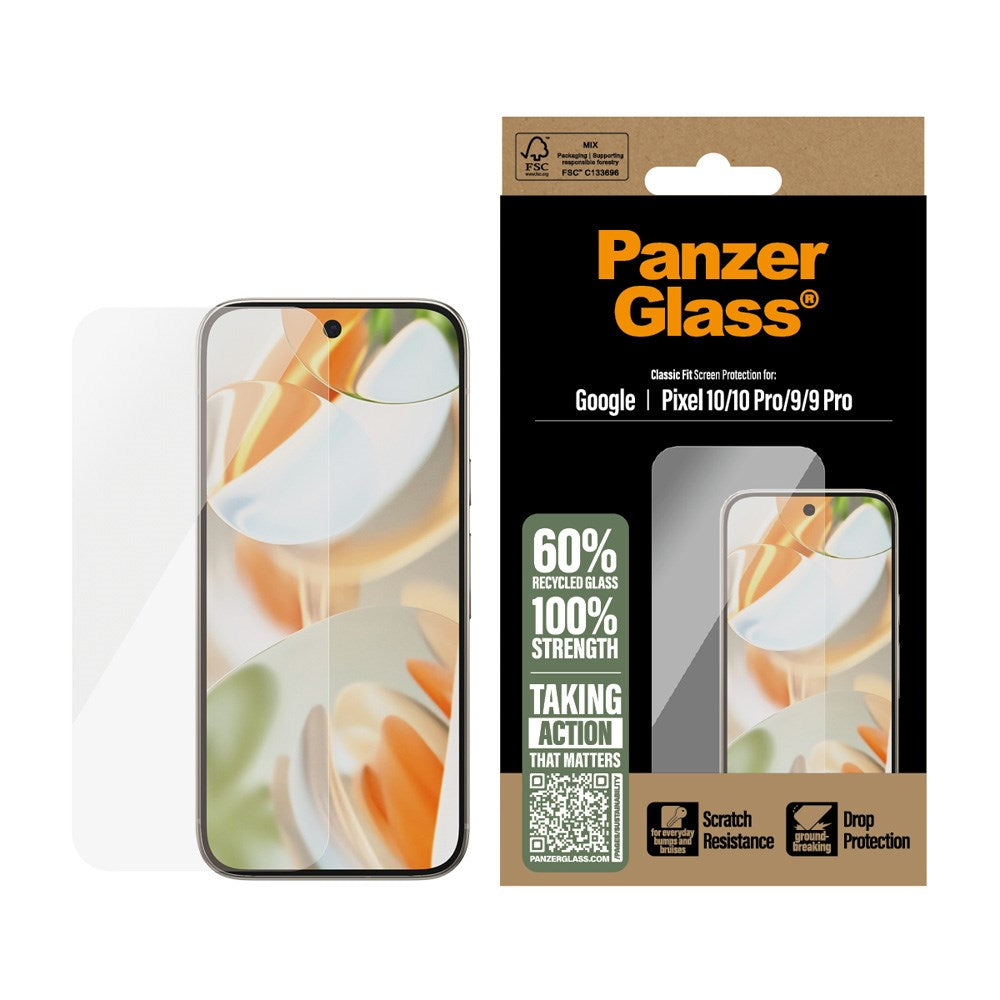 PanzerGlass Google Pixel 10 / 10 Pro / 9 / 9 Pro Skjermbeskytterglass - Classic Fit - Gjennomsiktig