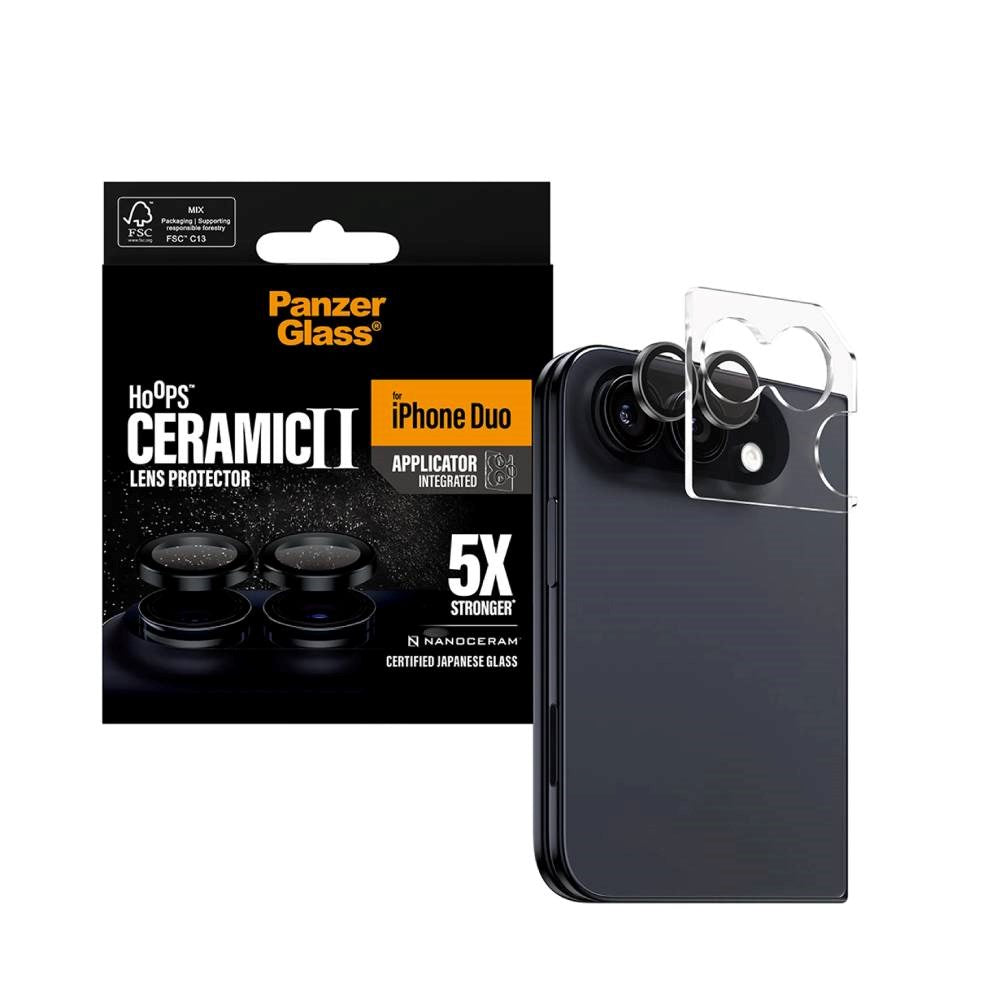 iPhone Duo PanzerGlass Ceramic Hoops Kameralinsebeskyttelse med Monteringsramme - Svart