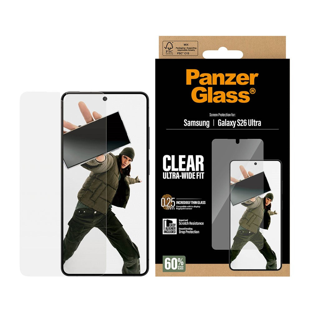Samsung Galaxy S26 Ultra PanzerGlass Skjermbeskyttelsesglass m. EasyAligner - Ultra Wide Fit - Gjennomsiktig
