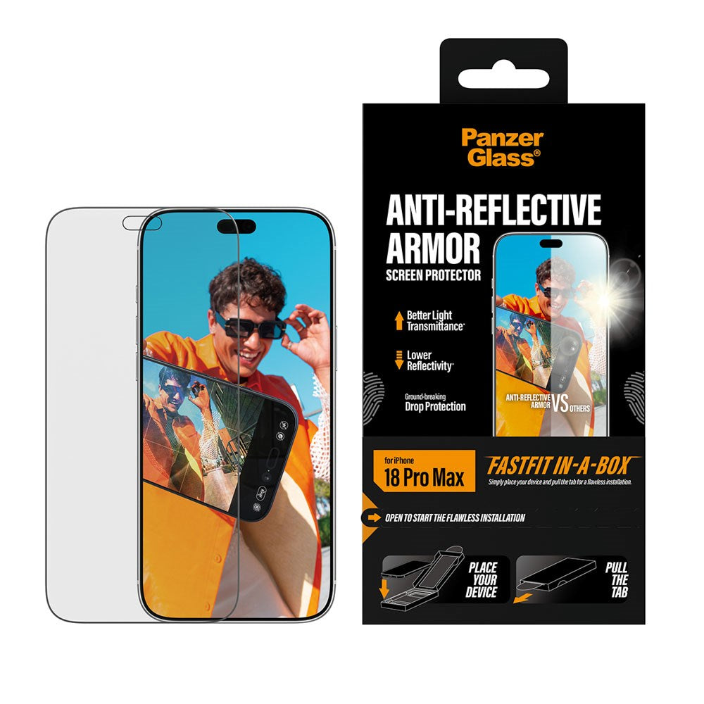 iPhone 18 Pro Max PanzerGlass Skjermbeskytter med FastFit In-A-Box - Antirefleks - Gjennomsiktig