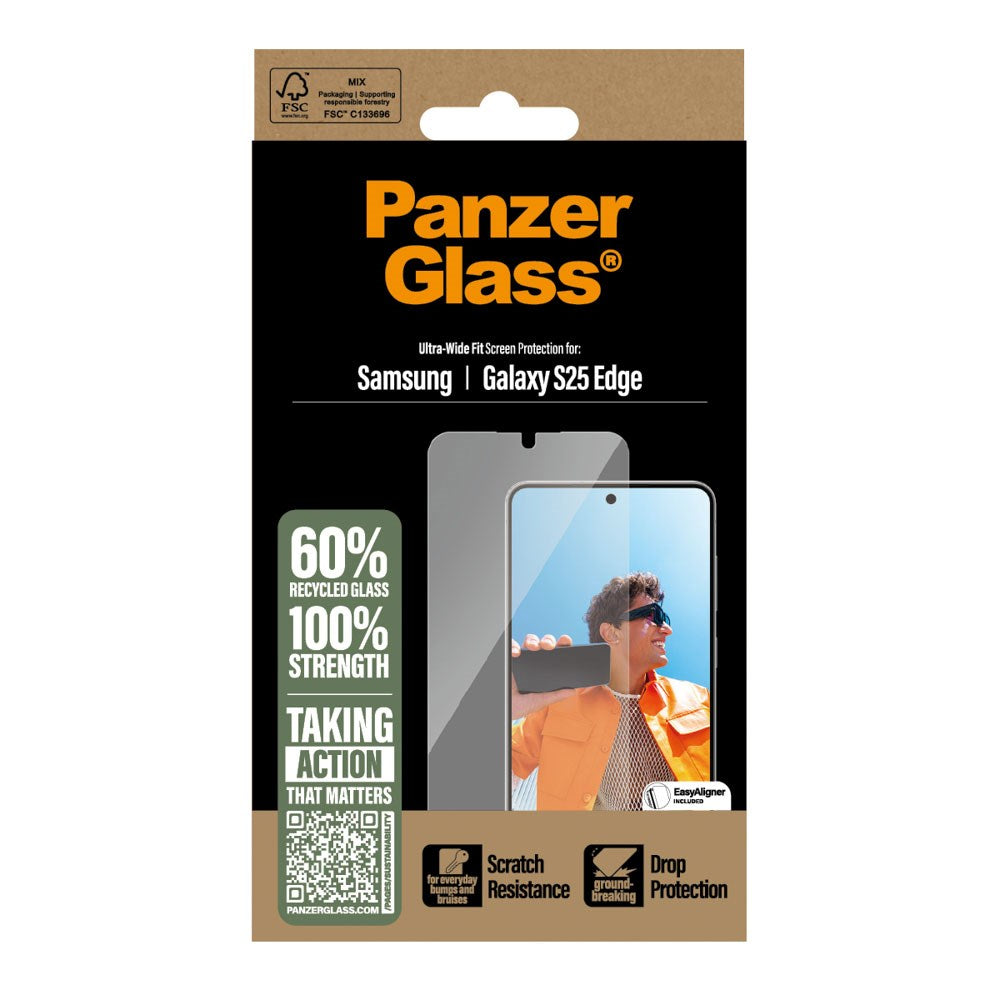 PanzerGlass® Skjermbeskytter - Ultra-Wide Fit for Samsung Galaxy S25 Edge med EasyAligner - Gjennomsiktig