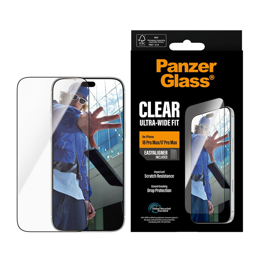 iPhone 18 Pro Max  / 17 Pro Max PanzerGlass Skjermbeskyttelsesglass - Ultra Wide Fit med EasyAligner - Gjennomsiktig
