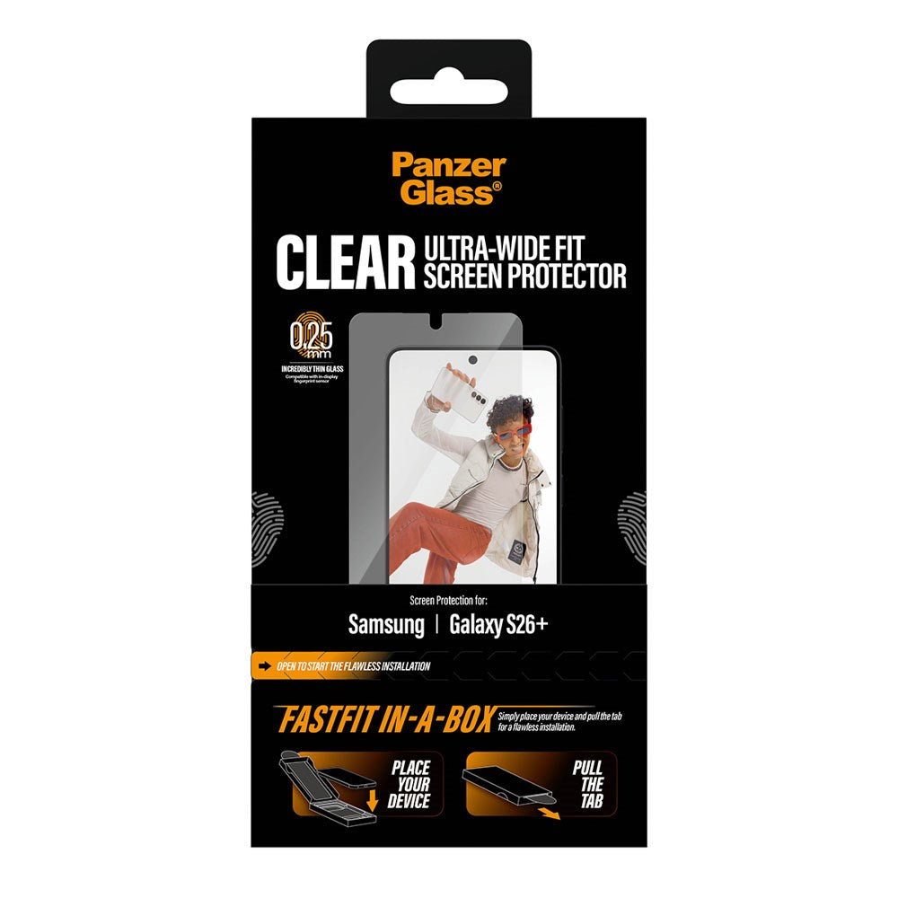 Samsung Galaxy S26+ (Plus) PanzerGlass Skjermbeskyttelsesglass m. FastFit In-A-Box - Ultra Wide Fit - Gjennomsiktig