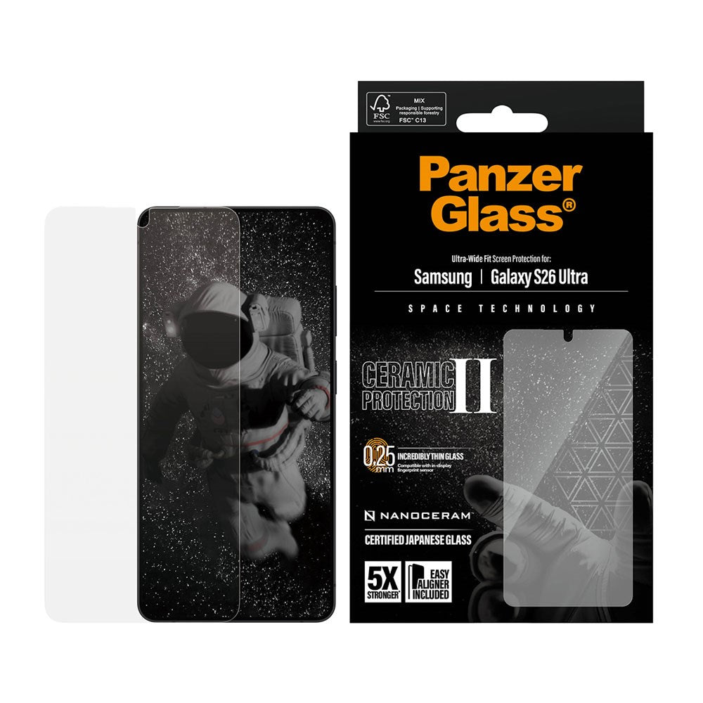 Samsung Galaxy S26 Ultra PanzerGlass Ceramic Skjermbeskyttelse med EasyAligner - Ultra Wide Fit - Gjennomsiktig