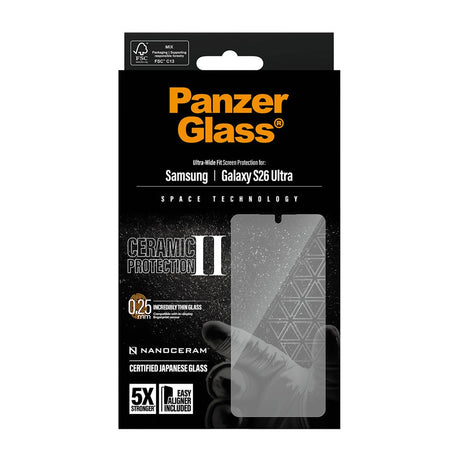 Samsung Galaxy S26 Ultra PanzerGlass Ceramic Skjermbeskyttelse med EasyAligner - Ultra Wide Fit - Gjennomsiktig