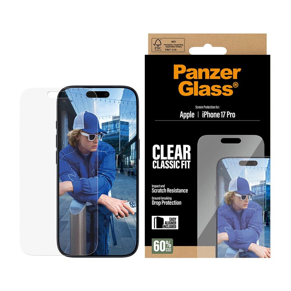 PanzerGlass iPhone 17 Pro Skjermbeskytterglass med EasyAligner - Classic Fit - Gjennomsiktig