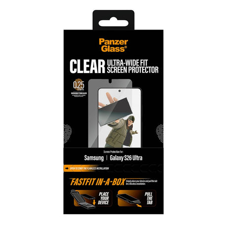Samsung Galaxy S26 Ultra PanzerGlass Skjermbeskyttelsesglass m. FastFit In-A-Box - Ultra Wide Fit - Gjennomsiktig