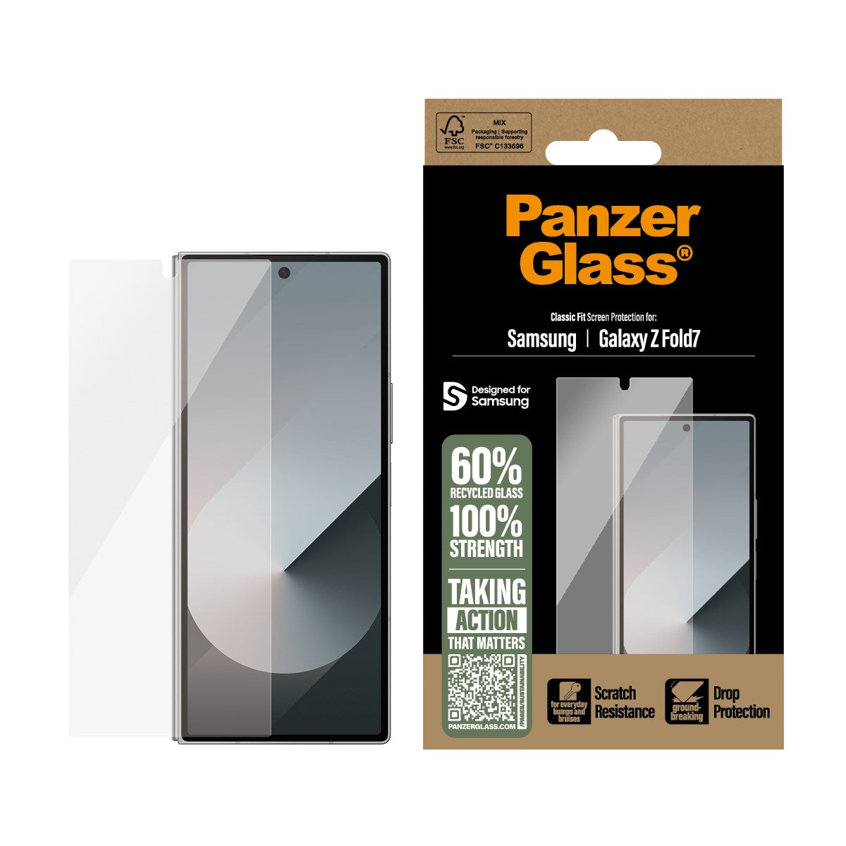 PanzerGlass Samsung Galaxy Z Fold7 Ultra-Wide Fit Skjermbeskyttelsesglass - Gjennomsiktig