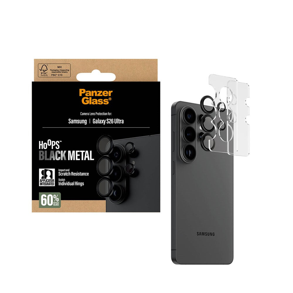 Samsung Galaxy S26 Ultra PanzerGlass Hoops - Kamerabeskyttelse - Gjennomsiktig / Svart