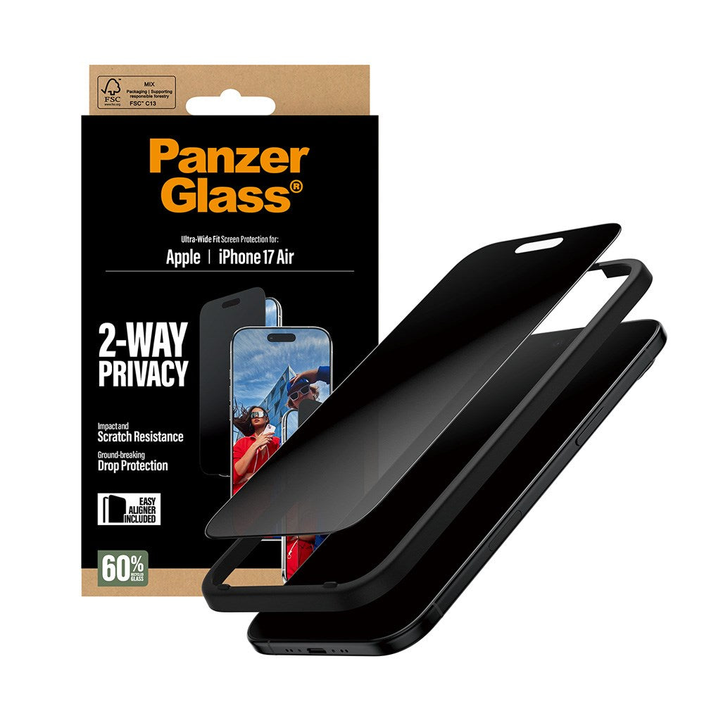 PanzerGlass iPhone Air 2-Way Privacy Skjermbeskyttelse - Ultra-Wide Fit - Gjennomsiktig