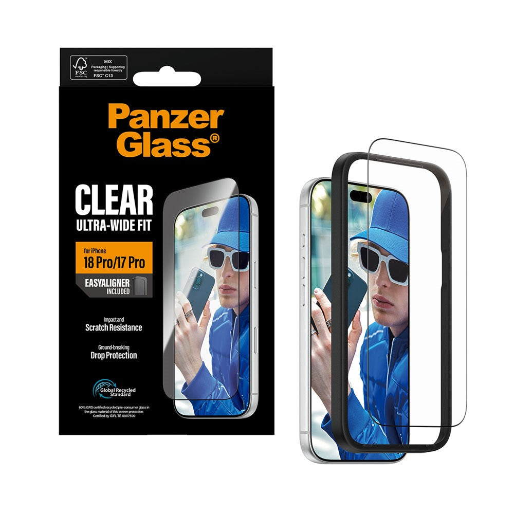 iPhone 18 Pro / 17 Pro PanzerGlass Skjermbeskyttelsesglass - Ultra Wide Fit med EasyAligner - Gjennomsiktig