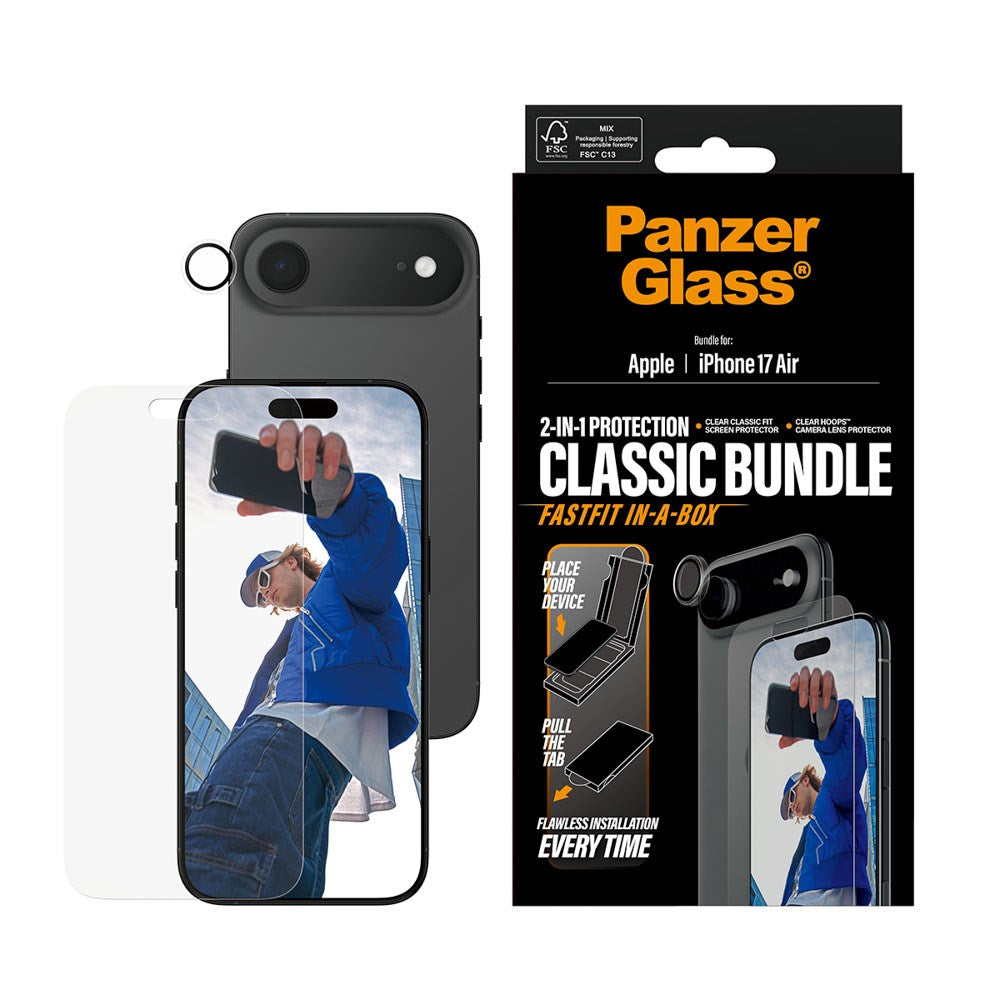 PanzerGlass iPhone Air 2-in-1 Classic Bundle - Skjermbeskytter + Kameralinsebeskytter - Gjennomsiktig
