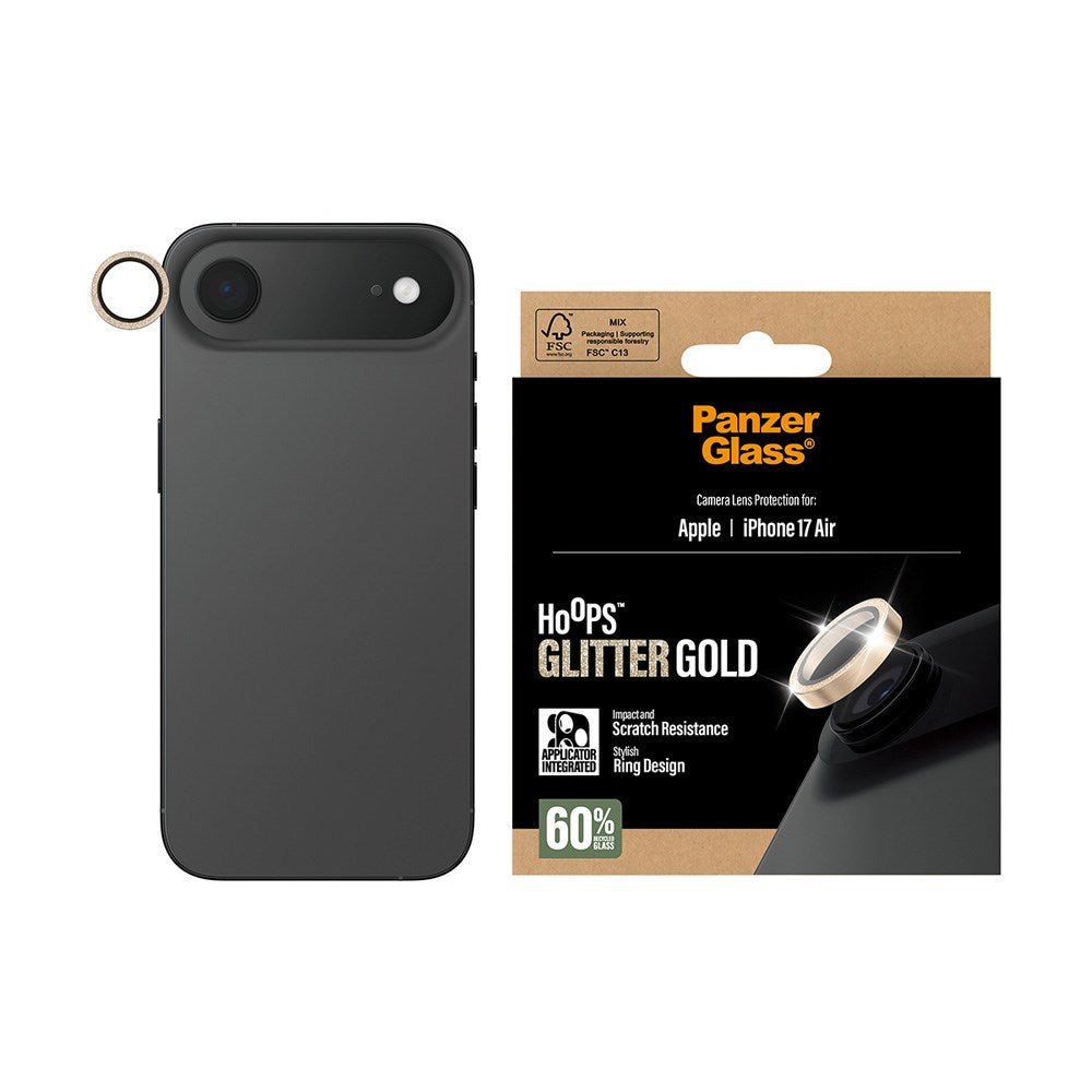 PanzerGlass iPhone Air Hoops Kameralinsebeskyttelse med Installasjonsramme - Glitter Gull