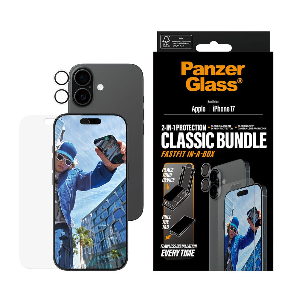 PanzerGlass iPhone 17 2-in-1 Classic Bundle - Skjermbeskytter + Kameralinsebeskytter - Gjennomsiktig