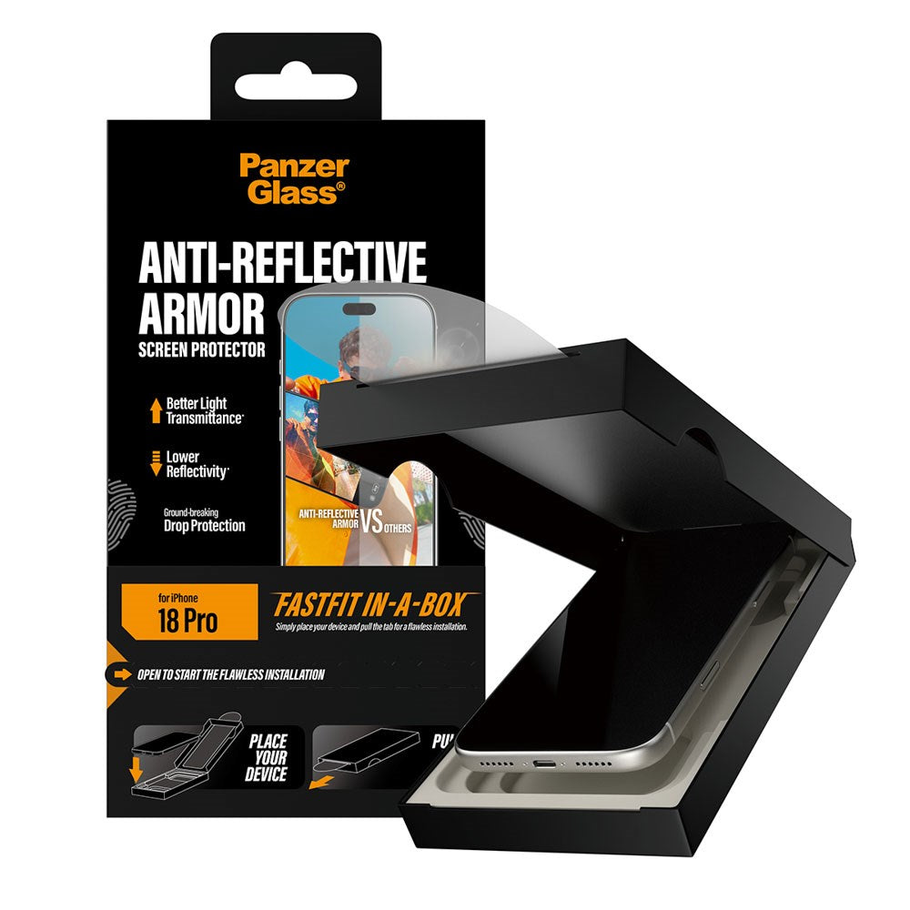 iPhone 18 Pro PanzerGlass Skjermbeskytter med FastFit In-A-Box - Antirefleks - Gjennomsiktig