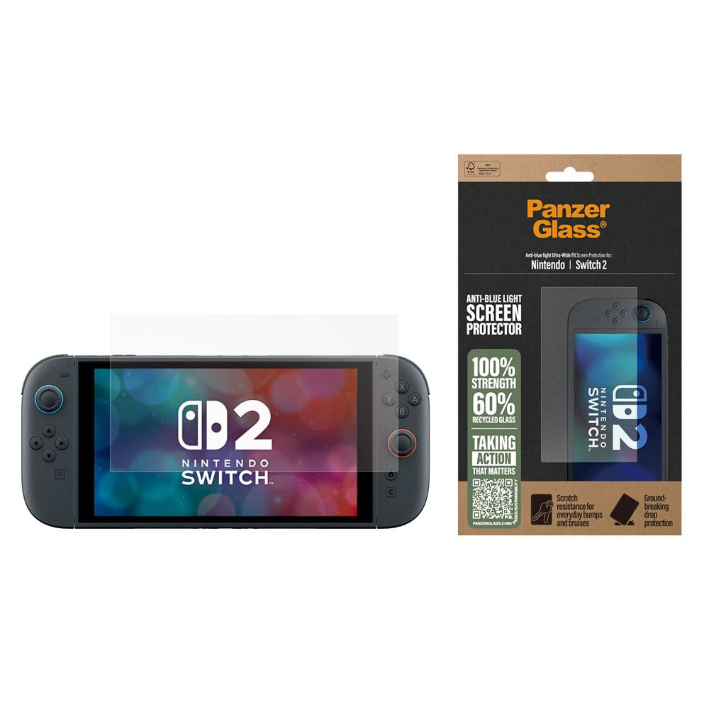 Nintendo Switch 2 PanzerGlass Ultra-Wide Fit Skjermbeskyttelsesglass - Anti-Blue Light - Gjennomsiktig