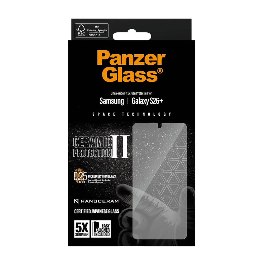 Samsung Galaxy S26+ (Plus) PanzerGlass Ceramic Skjermbeskyttelse med EasyAligner - Ultra Wide Fit - Gjennomsiktig
