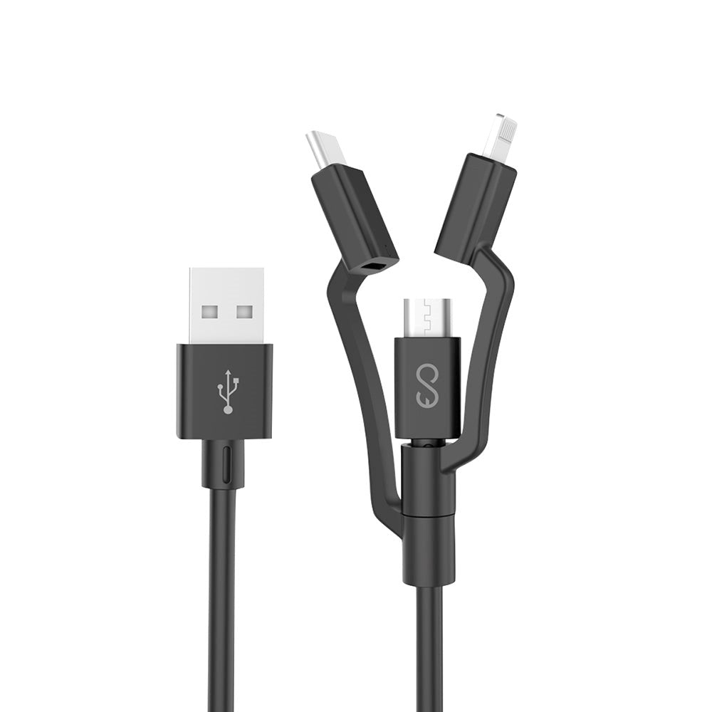 Epico 3in1 Multi Kabel - USB-C / Lightning / Micro USB - Svart