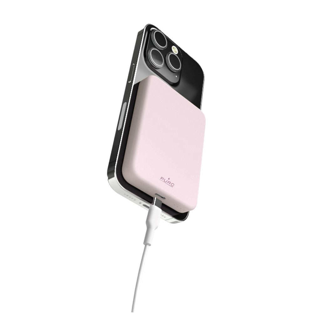 Puro Mini Power Mag 15W Magnetisk Power Bank 4200 mAh med USB-C Plugg - MagSafe Kompatibel - Rosa