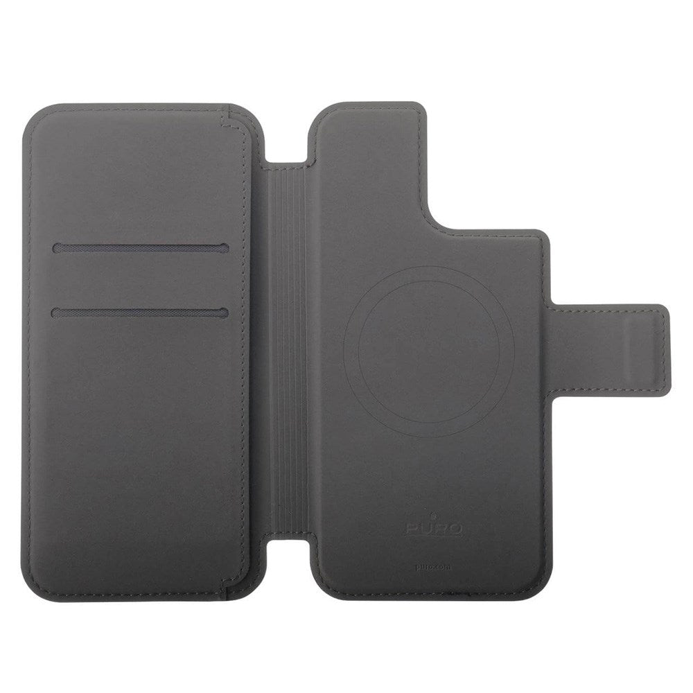 iPhone 12 / 12 Pro / 13 / 14 / 15 Puro Folio Flip Deksel med Lommebok - MagSafe Kompatibel - Svart