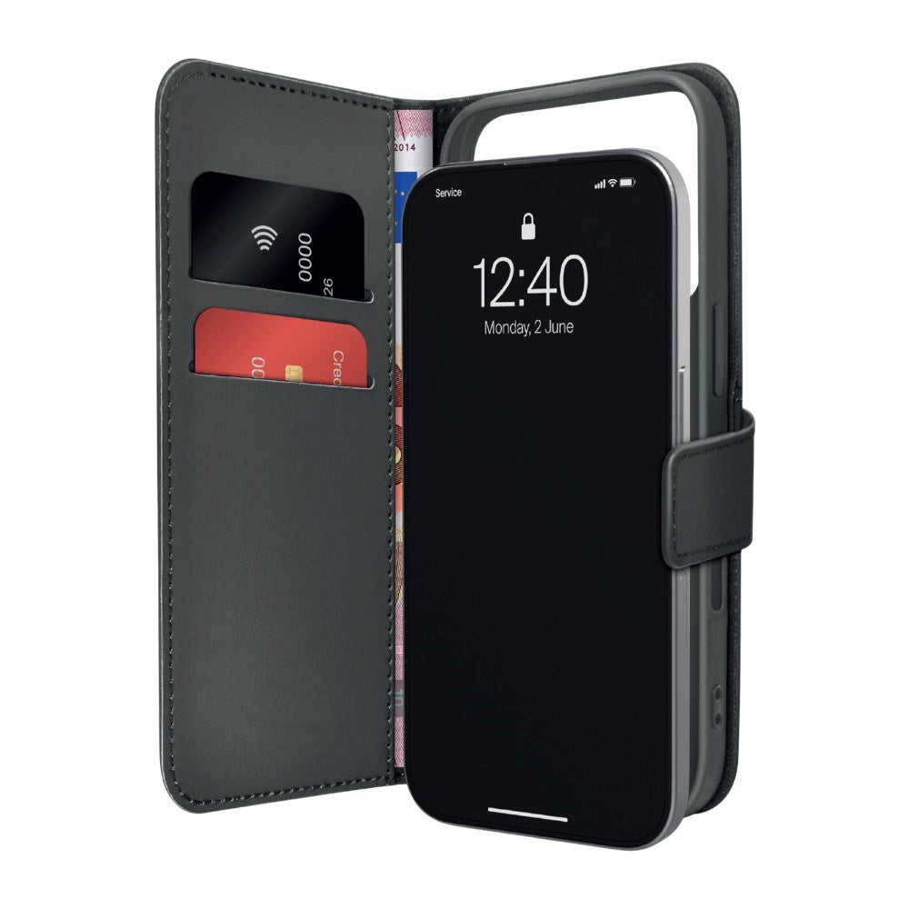 iPhone 18 Pro PURO Eco-Leather Flip Deksel m. Kortholder & Stativfunksjon – Svart