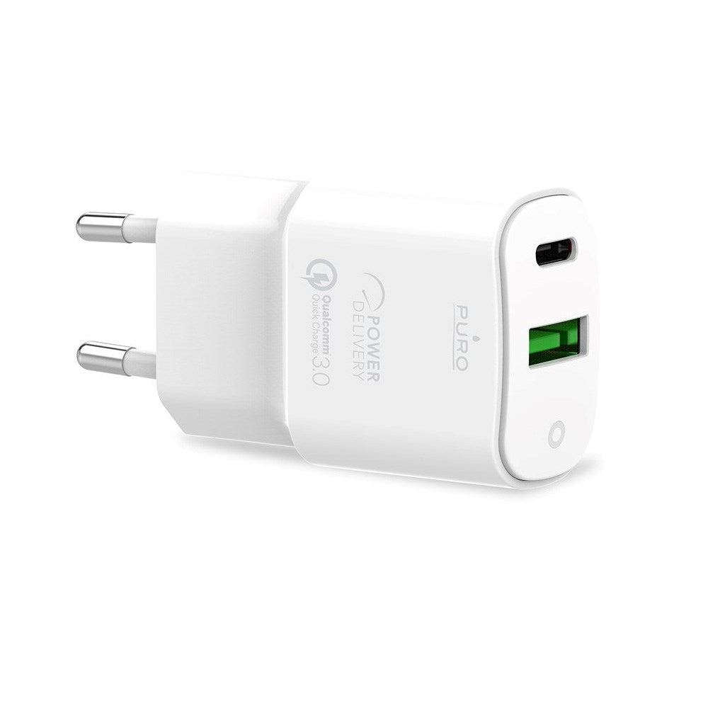 Puro PD 20W Mini Reise Vegglader med USB-C og USB-A - Hvit